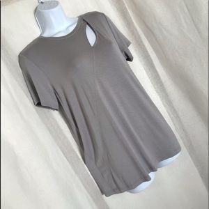 Tahari Asymmetrical Cutout Grey Top